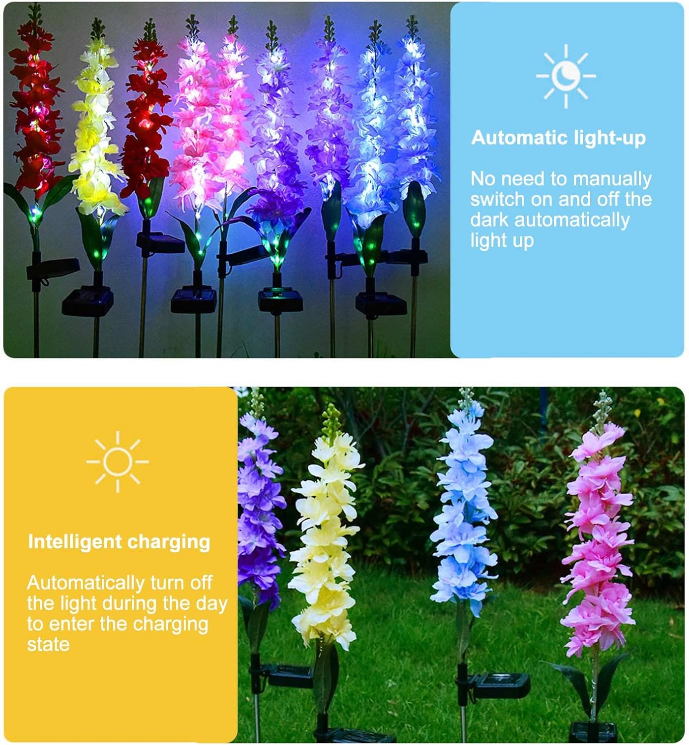 2 Pack 29.5 Inch Solar Hyacinth Flower Lights Outdoor Decorative, Purple Silk Hyacinth Flower Lights for Garden Decor