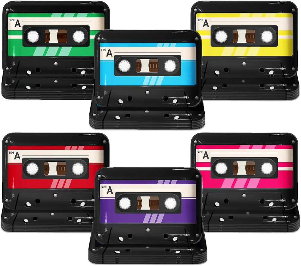42 PCS Cassette Tape Plates, 10 x 7 Inch Retro Theme Party Decorations — 사진 1