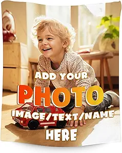 Custom Blanket Gifts with Picture, Personalized Blankets for Kids, Customized Gifts with Photo Text, Warm Flannel Throw for Women Men Adults, 60"x80"