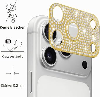 For iPhone 17 Pro Max Glitter Camera Protection Diamond Camera Lens Protector Decorations Sticker Lens Protector Cover for iPhone 17 Pro Max - Gold