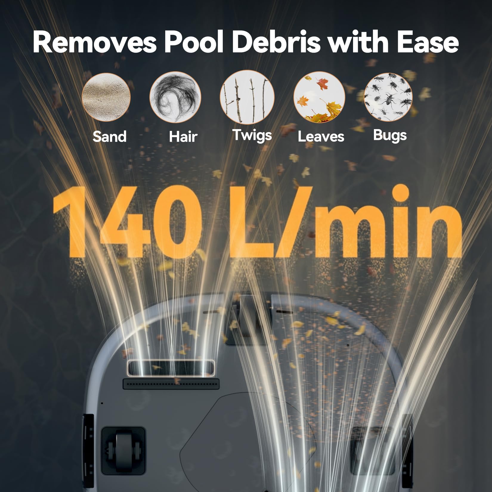 (Upgrade 2026) Coasteering Robot Piscine sans Fil, 200 Min Autonomie, 5200mAh, Aspiration 140 L/Min, Compatible Eau Salée & Douce, 2 Moteurs Brushless, Nettoyeur Automatique pour Piscines 120 m²