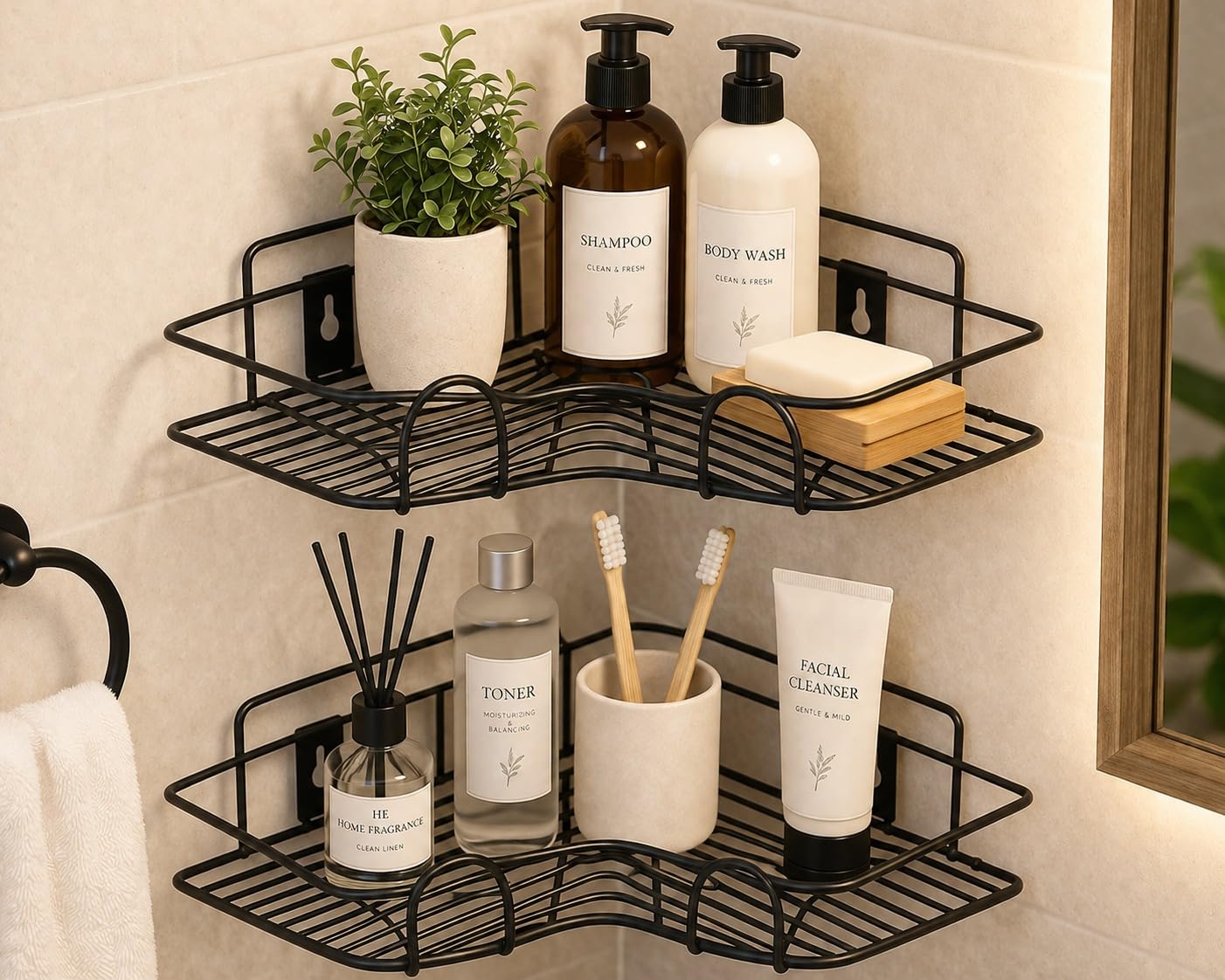 Black Metal Corner Bathroom Organizer – Wall Mounted Rustproof Multi-Purpose Shower Shelf Rack for Bathroom & Washroom Storage – Space Saver Durable Holder, Pack of 2-picture-18