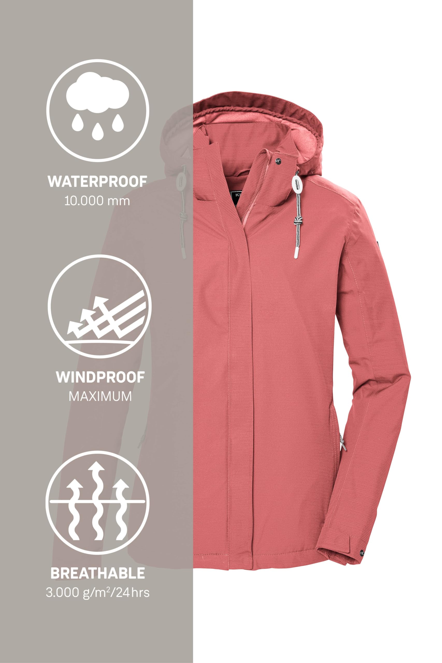 Killtec Kos 61 Wmn Jckt Chaqueta impermeable funcional/chaqueta de exterior con capucha con cremallera Mujer (Pack de 1)