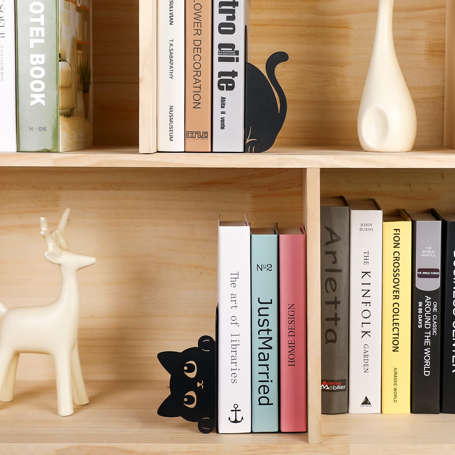 Sujetalibros de Metal con Gato Asomado Juego de 2, Sujetalibros Decorativos para Estantes, Librerías, Oficina y Escritorio, Regalo para Amantes de los Gatos y los Libros