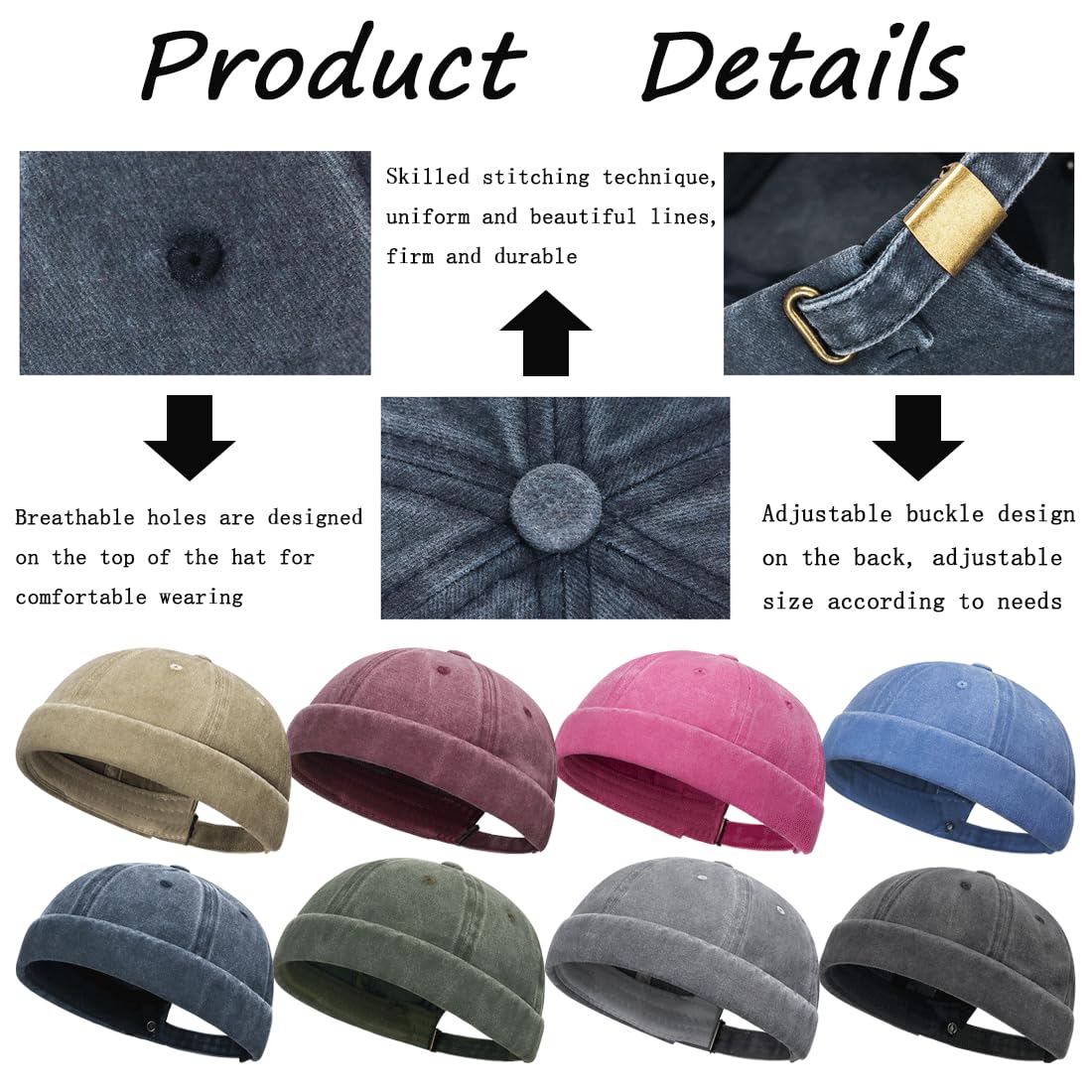 Cotone Cappellino da Portuale Uomo Retro Docker-cap Berretto Docker da Motociclista Cappello Senza Retro Cotone Docker Hat Cappello Senza Visiera Berretto da Portuale Uomo Donna