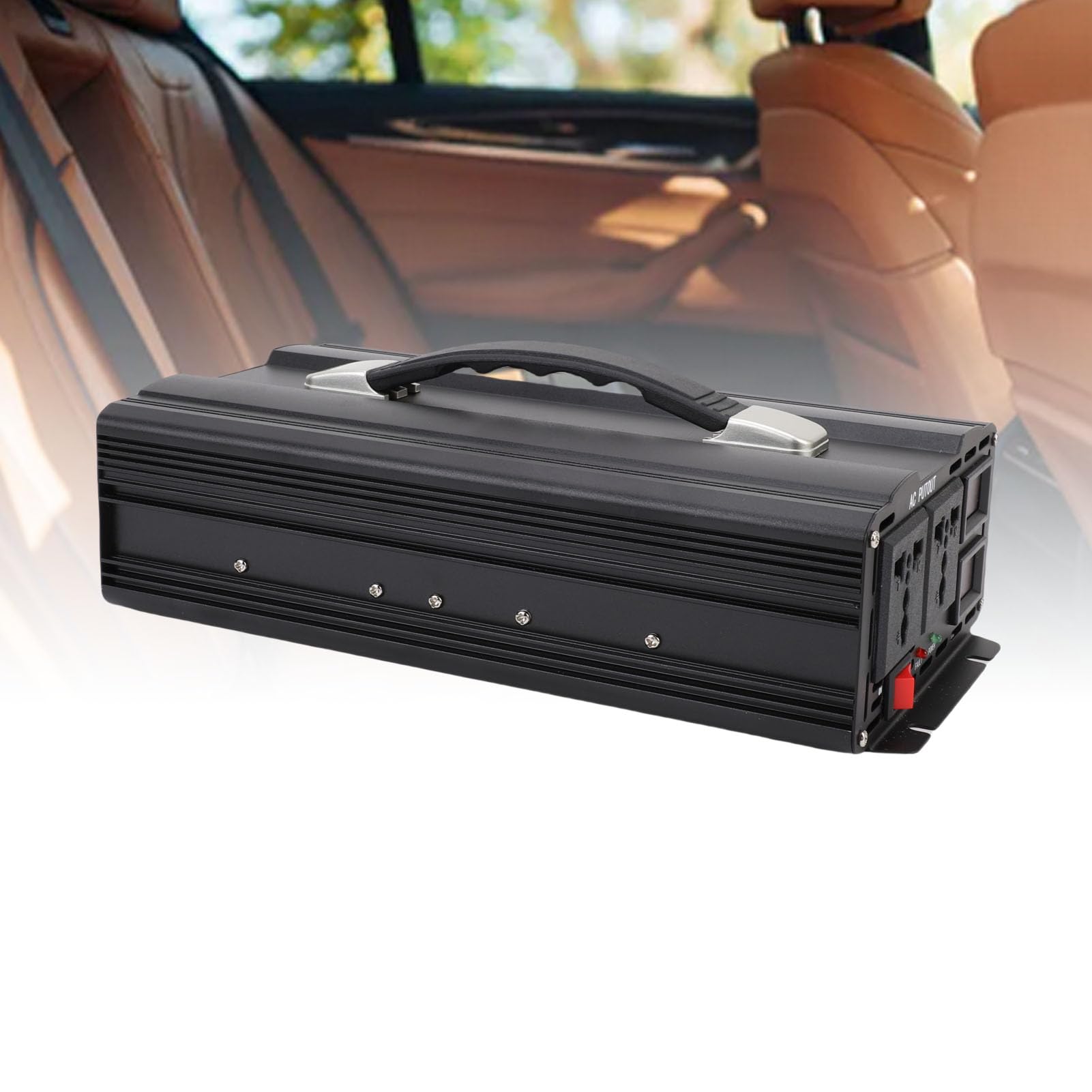 lyrlody Falownik o Mocy 1600 W, Zmodyfikowany Falownik Sinusoidalny 12 V DC na 220 V AC, Wyświetlacz LED, 2 Gniazda AC, Moc Szczytowa 4500 W, Stop Aluminium do Samochodu Zapasowego W Domu na Kempingu