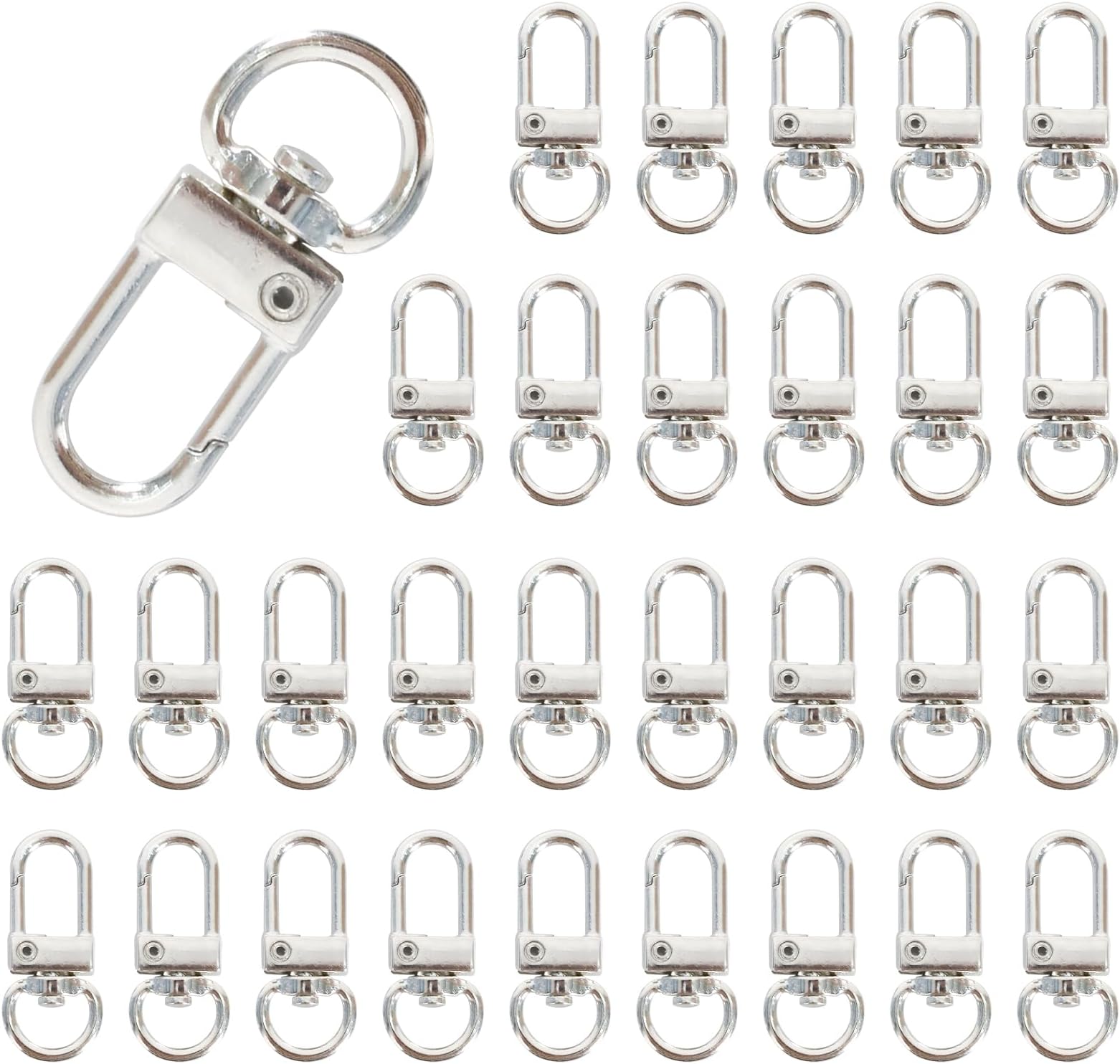 ZYFC 30 Pieces Swivel Clasps Clips, Metal Carabiners, Metal Lobster Claw Clasps for Keychain Rings, Swivel Carabiner Hooks, Keychain Hooks, for DIY Bags Key Rings Puppy Chains (Silver)