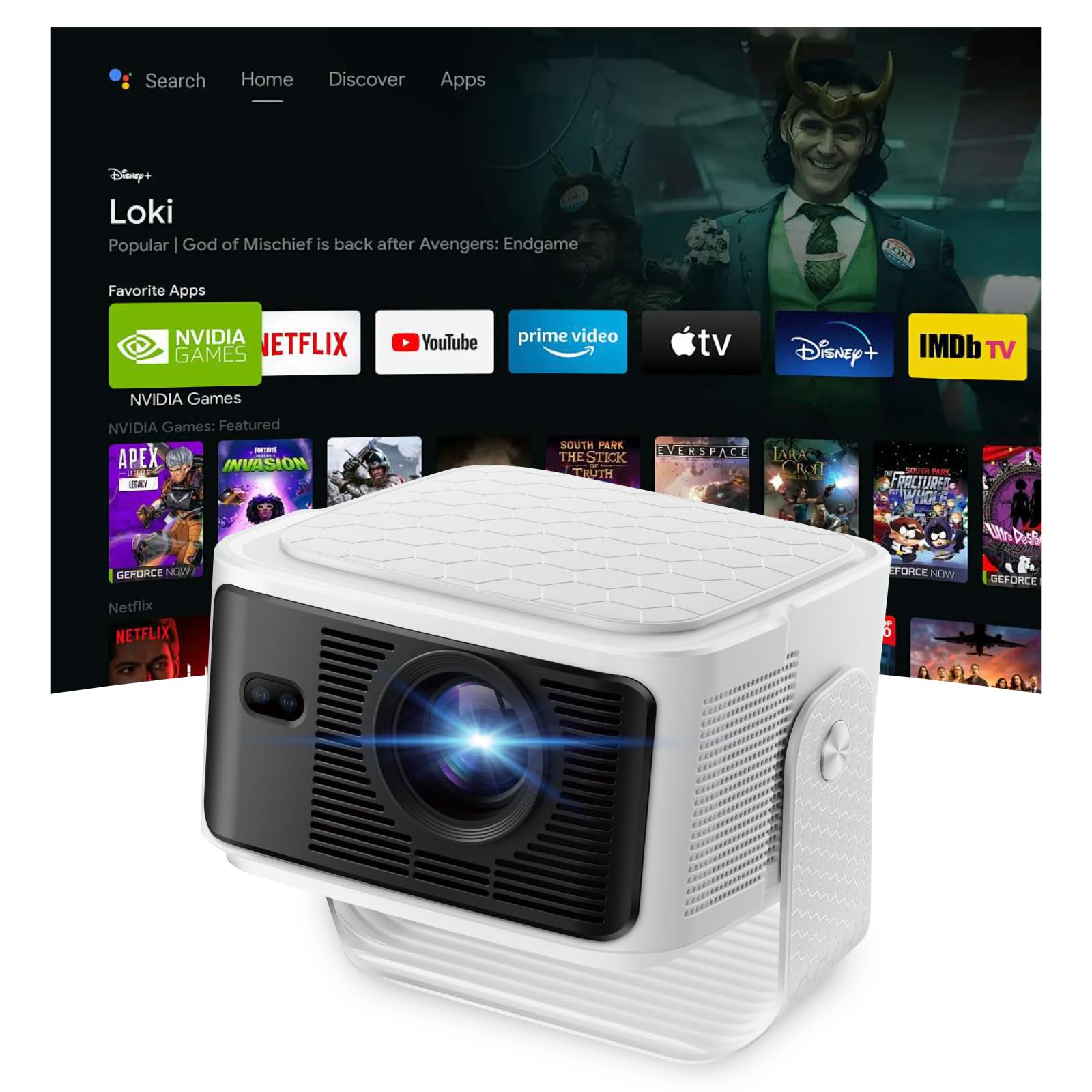 Vidéoprojecteur 4K Mini Projecteur Vidéo 1080P 35000LM Auto Focus/Keystone Smart Rétroprojecteur Portable WiFi6 Bluetooth Home Cinéma/Extérieur