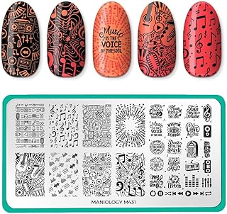 Maniology Turn Up The Volume Nail Stamping Plate | Musical Instruments Designs, Music Notes Patterns for Music-Themed DIY Manicure – Reusable, Rectangular, Stainless Steel Nail Art Template