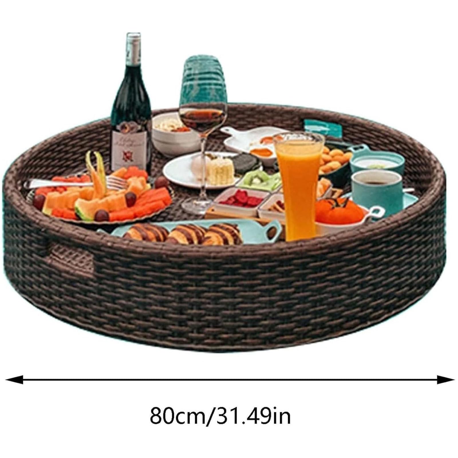 Bandeja Flotante de ratán con Asas para Servir, Elegante decoración rústica.