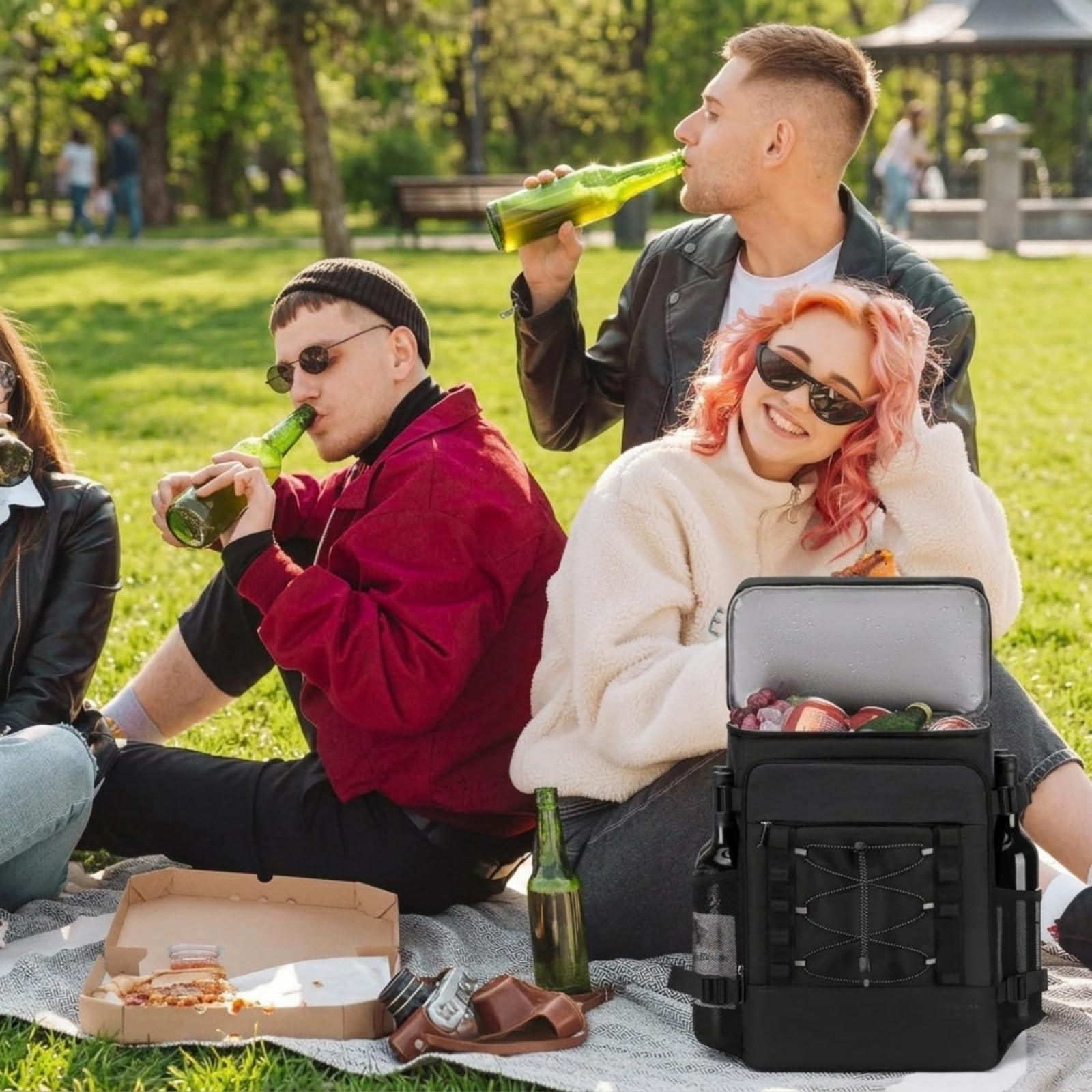 Zaino Termico 25L Impermeabile, Zaino Frigo Porta Pranzo con Doppio Scomparto Isolato, per Picnic, Campeggio, Spiaggia, Escursionismo (Nero)