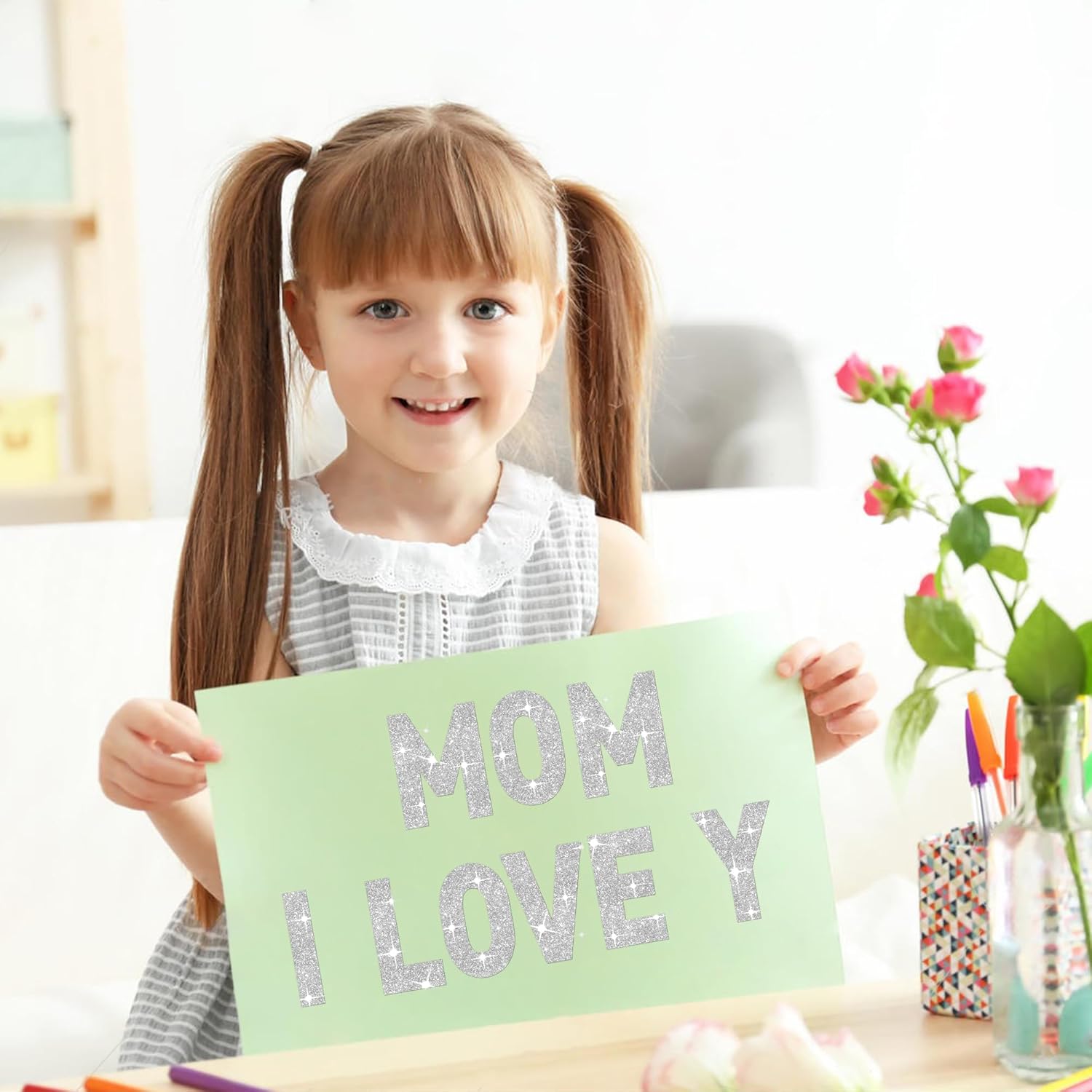 24 Sheets Large Letter Stickers 4 Inch Big Font 282 Pcs Glitter Alphabet Number Stickers Self Adhesive Stick on Letters for Poster Board Bulletin Board Mailbox Crafts Classroom Home Decor(Silver)