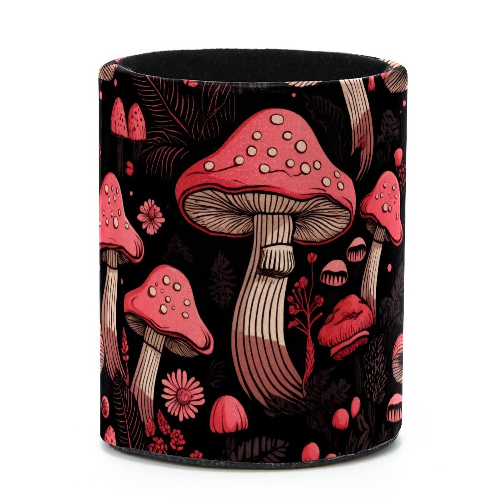VAPOKF Round Pencil Holders for Desk, Red Mushrooms Pen Holders Pen Pot Makeup Brushes Storage Desktop Stationery Supplies Organiser for Home Office