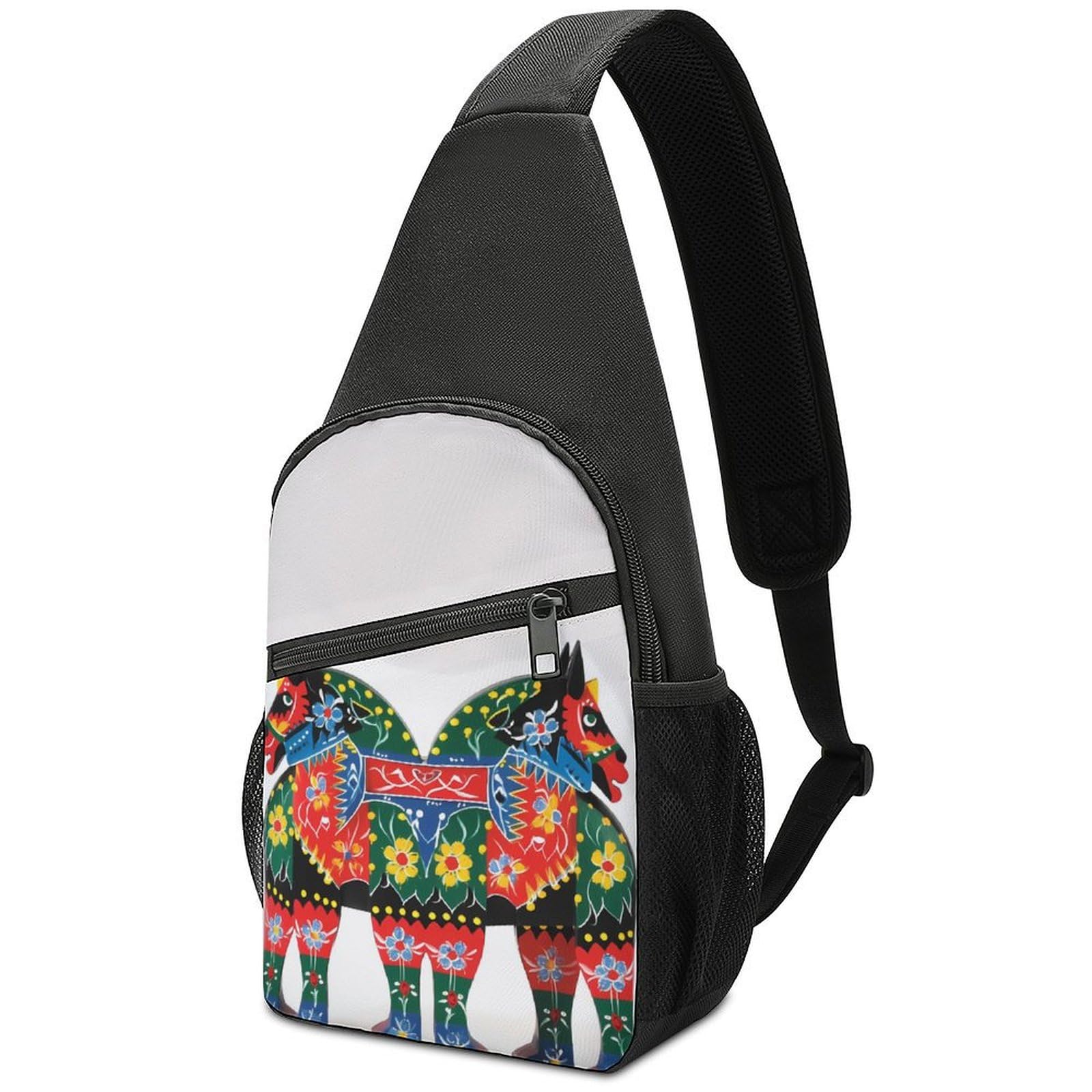 DDTKLSNV Runner Swedish Dala Horse Folk Sling Bag Casual Chest Bag Crossbody Shoulder Backpack Sport Travel Hiking Daypack for Women Men
