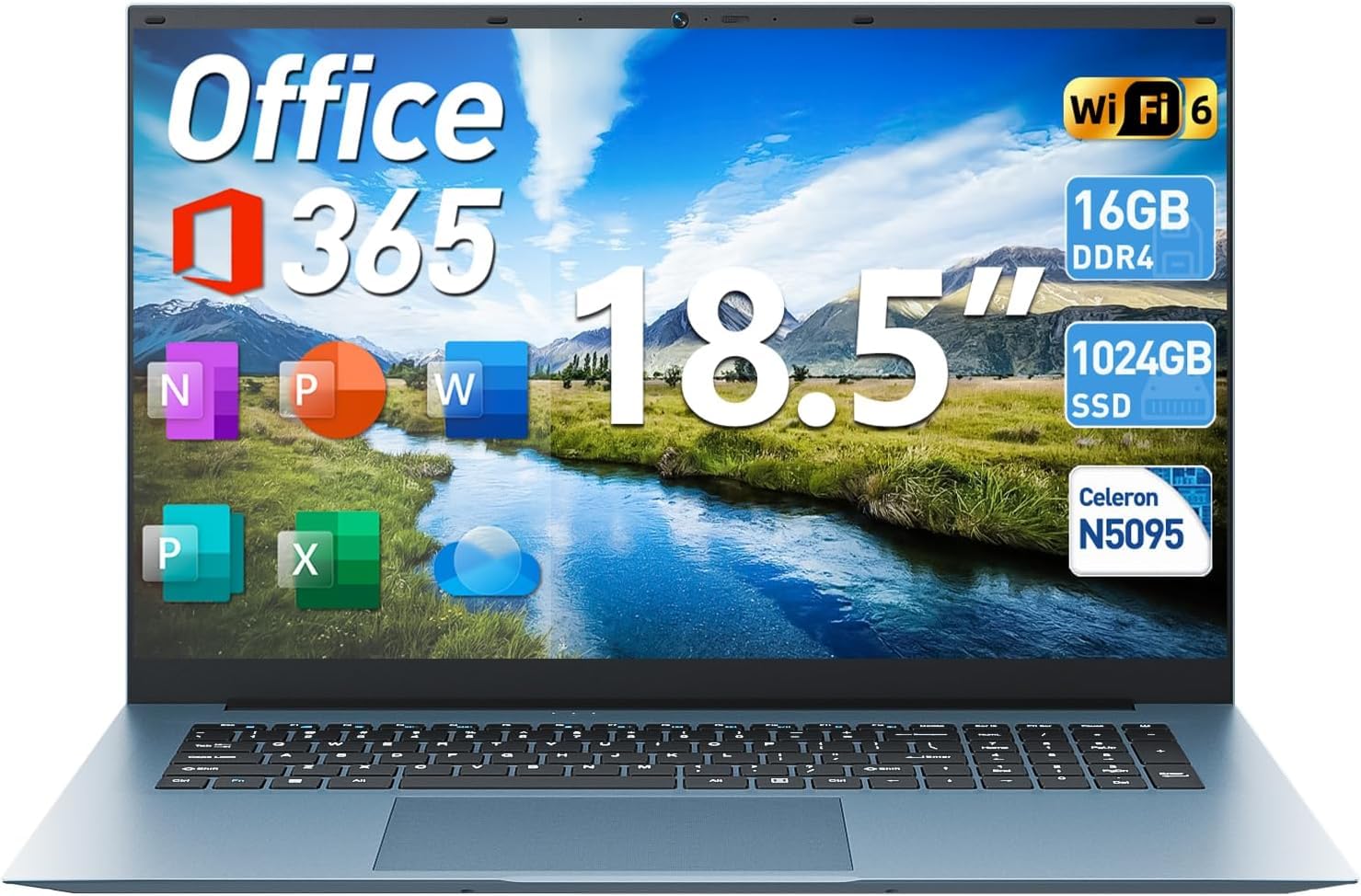 Naclud Laptop, 18.5 Inch Laptops with 16GB RAM 1024GB SSD Ordinateur Portable, 1 Year Office 365, Celeron Quad-Core, Windows 11 Pro, Type-C, HDMI, 180° Viewing, 8000mAh, WiFi 6, USB3.2 * 3(Gray)