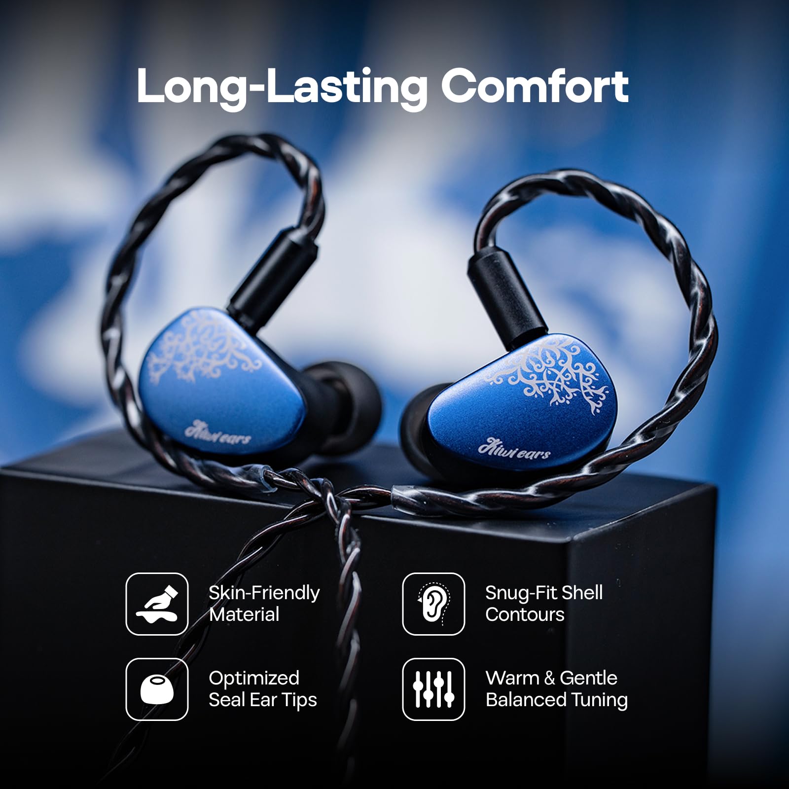 Linsoul Kiwi Ears Cadenza II 10 mm tytanowy przetwornik douszny, przewodowe słuchawki douszne HiFi z KARS 2.0, precyzyjna równowaga tonów, aluminiowa płytka czołowa CNC dla muzyków (Blue)