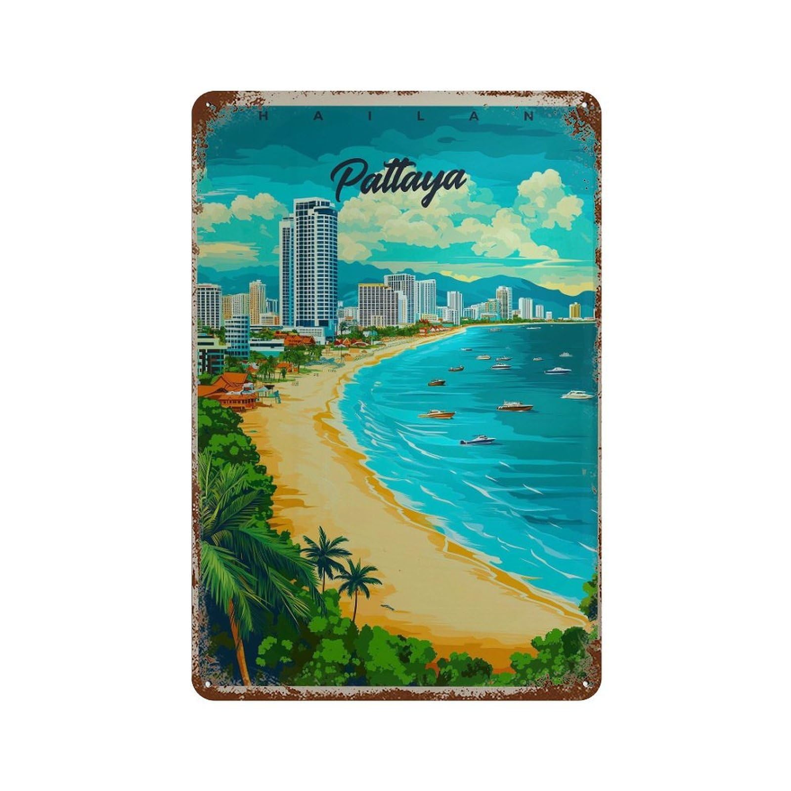 xiaoxiaoshen Pattaya Travel Thailand Tropical Decor Wall Decor Art Metal Tin Poster Modern Home Decor Art Home Bar Shop Decorations Vintage Sign 30x20cm