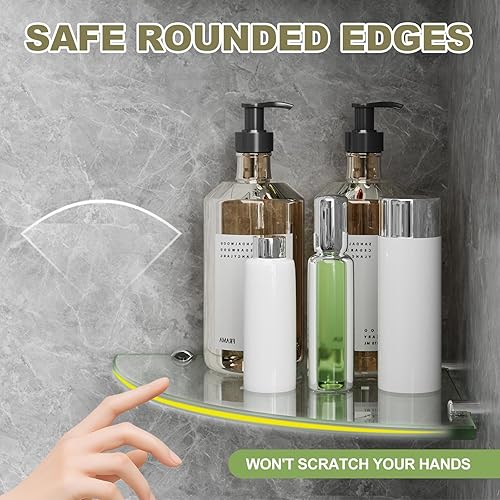 Miniatura 3 de Paquete de 2 estantes de ducha de esquina de vidrio, estante de pared para baño, vidrio templado de 516 pulgadas, organizador de ducha, soporte para
