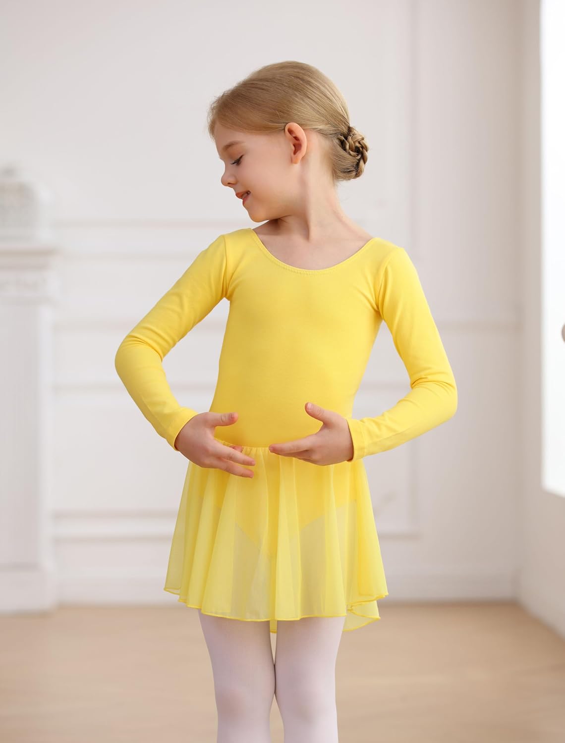 MdnMd Toddler Girls Long Sleeve Ballet Leotards Dresses Dance Skirt Ballerina Tutu Outfits - Image 2