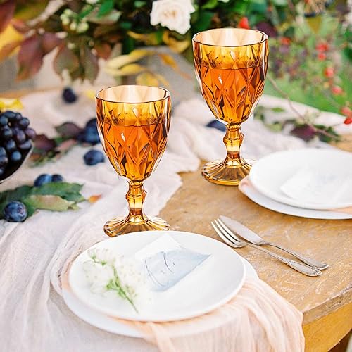 Miniatura 5 de Juego de 4 copas de vino vintage, copas de agua reutilizables de plástico de 12 onzas, copas de vino de tallo irrompibles con patrón único en