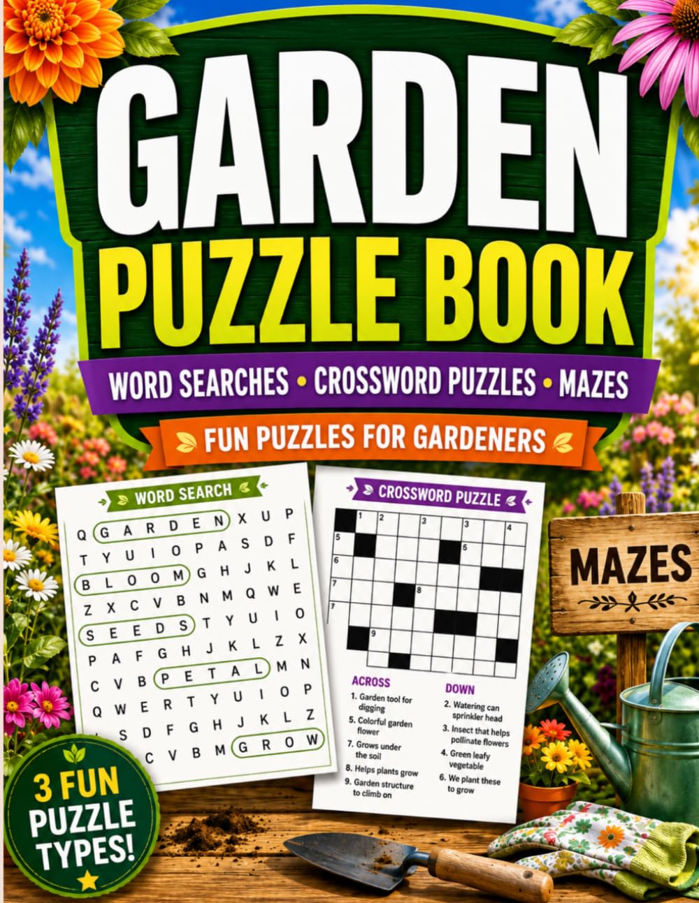 Garden Puzzle Book: Word Searches, Crossword Puzzles & Mazes for Gardeners