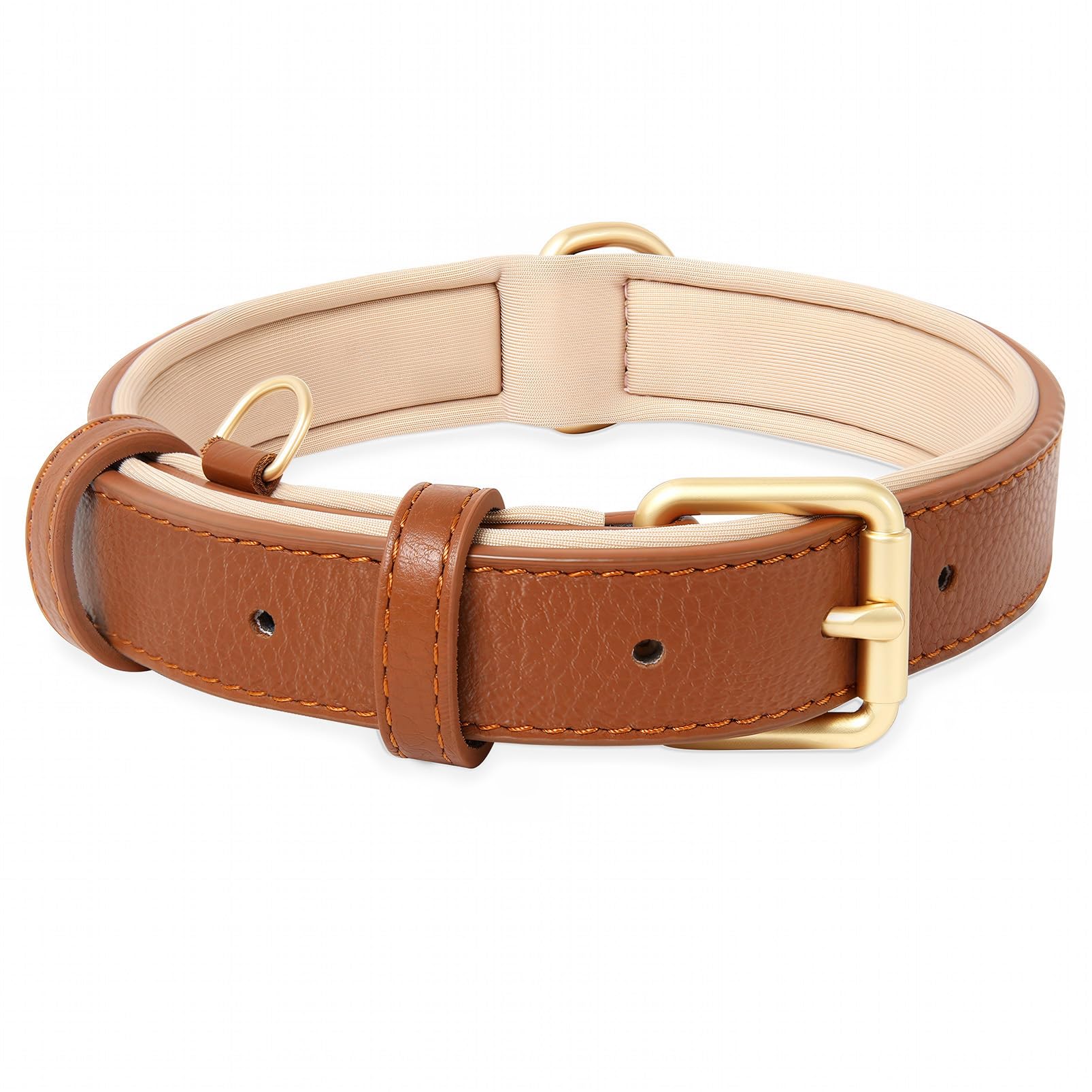 HEELE Collar de Perro Cómodo y Duradero, Ajustable con Acolchado Suave, de Cuero para Razas Pequeñas, Medianas y Grandes, Marrón, M