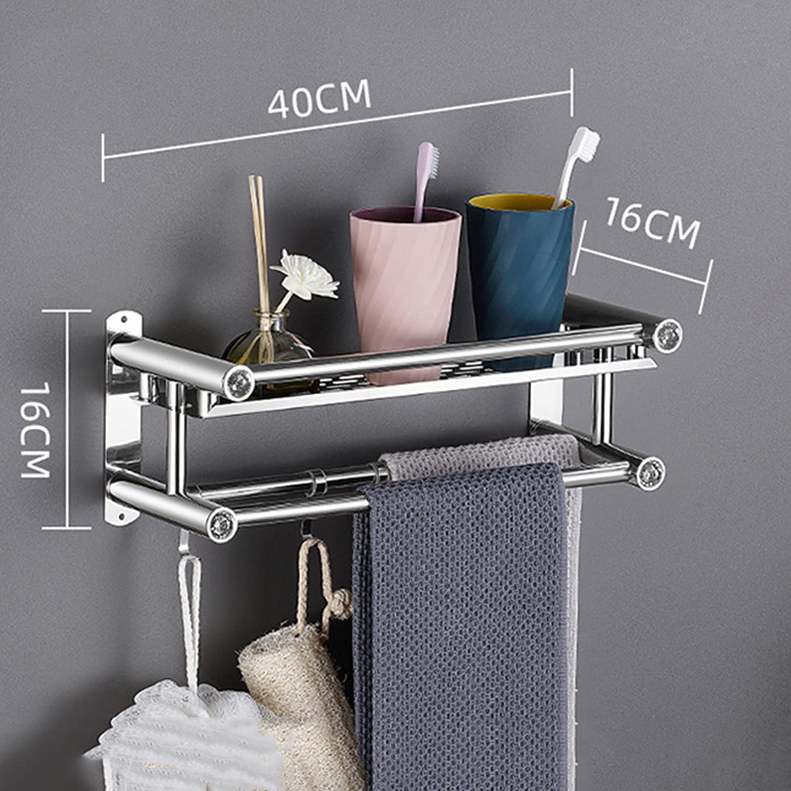 Portasciugamani Da Bagno Cromato 40cm - Acciaio Inox, Autoadesivo O A Vite, Fino A 6kg - Foto 10