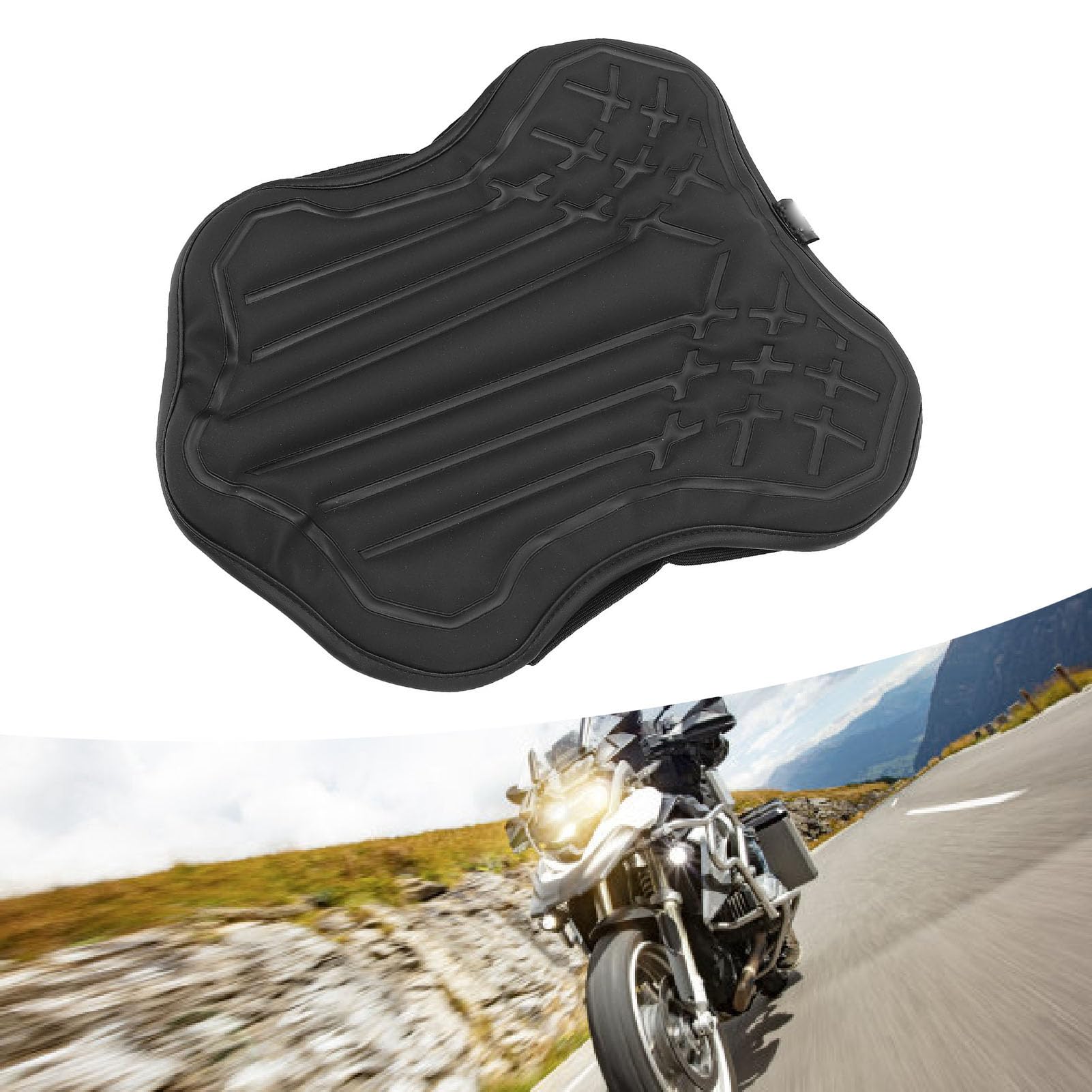 Poduszka powietrzna do siedzenia motocykla Amortyzująca podkładka z PU, wodoodporna, oddychająca i wygodna osłona siedzenia motocykla w stylu włókna węglowego (Czarny)