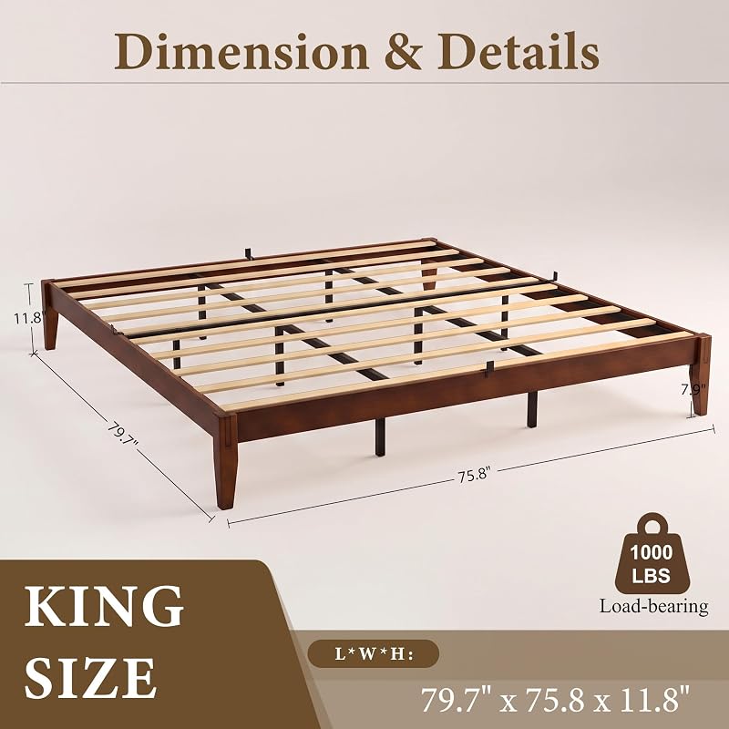 Yechen Bamboo Japanese Joinery Bed Frame, King Size Platform Bed Frame image 2