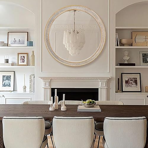 Miniatura 6 de Espejos redondos de madera para decoración de pared, espejo decorativo rústico de 30 pulgadas para baño, sala de estar, vestíbulo, entrada, Redondo