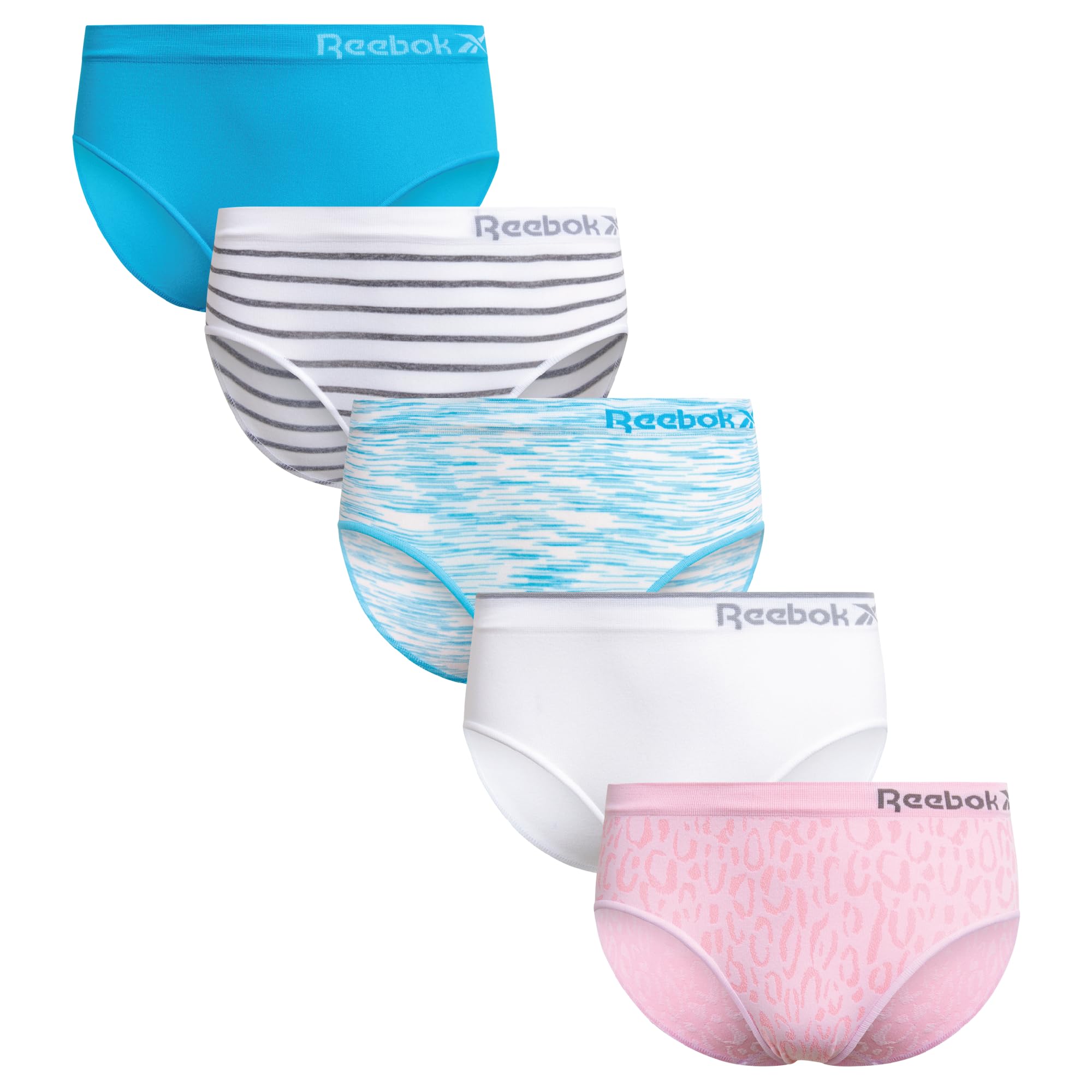 Reebok Girls Underwear Hipster Panties - 5 Pack Soft Seamless Stretch Performance Briefs Underwear for Girls
