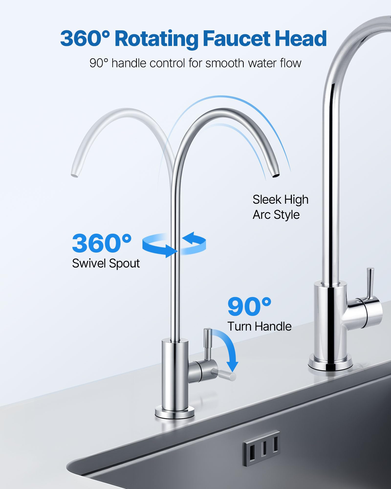 VEVOR Robinet d'eau potable sans plomb en acier inoxydable, robinet à osmose inverse avec valve en laiton massif, filtrée à arc élevé, pour évier cuisine, comptoir de bar, café, couleur nickel brossé
