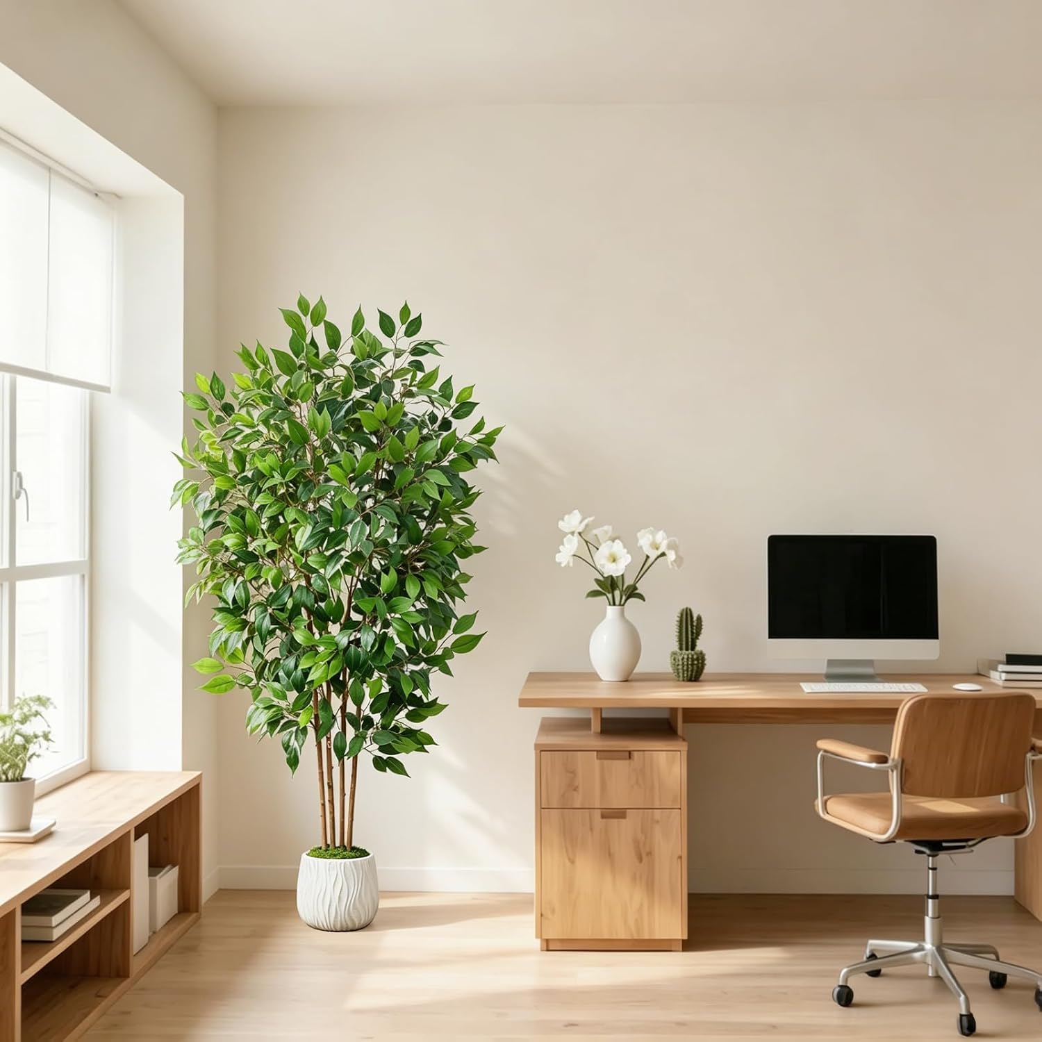 Plantes Artificielles Interieur 180 cm Ficus Artificiel Exterieur | Plante Artificielle Grande avec Blanc Pot Arbre Artificiel Ficus Fausse Plante Décoration de Bureau Maison Salon Jardin