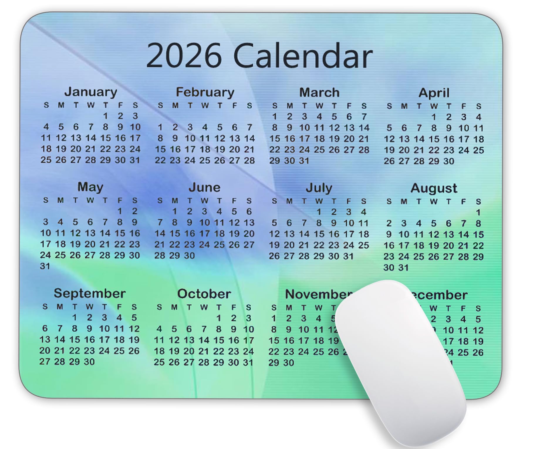 Calendar Mouse Pad, 2026 Geometric Calendar Horizontal Edition Gaming Mouse Mat with Custom Design, Non-Slip Rubber Base MousePads for Office Home