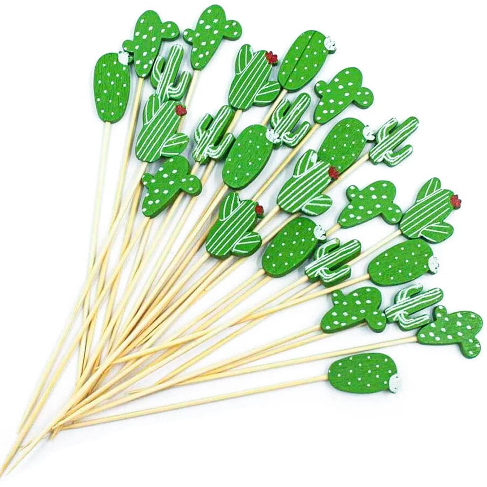 100 Stuzzicadenti Decorativi Cactus, Stecchini per Aperitivo Hawaii, Stuzzicadenti Cocktail in Legno, Stuzzicadenti per Feste, Decorazioni Cocktail, per Frutta, Dessert, Torte, Spuntino (Farbe-G)
