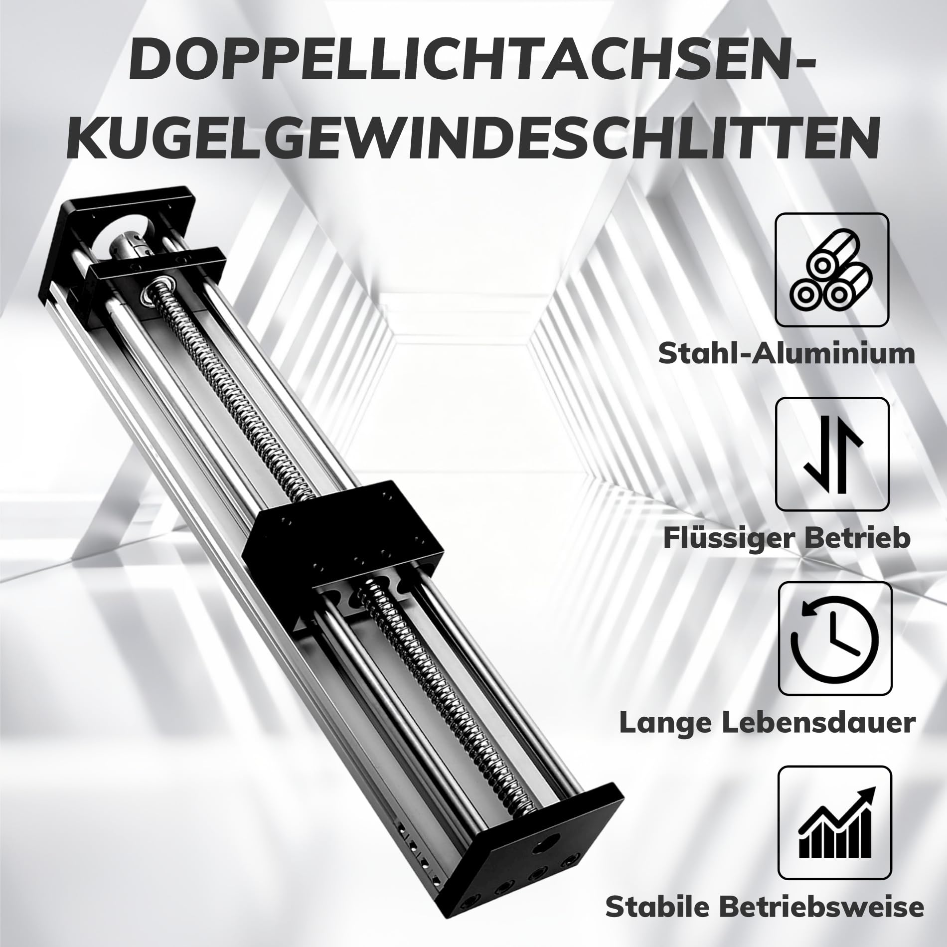 Linearbewegungsschienenführung 300mm effektiver Hub,Linearführungsmodul mit Kugelumlaufspindel SFU1204 – Lineartisch Aktuator mit Doppelwelle, Linearbewegungseinheit für CNC Fräse, Gravurmas