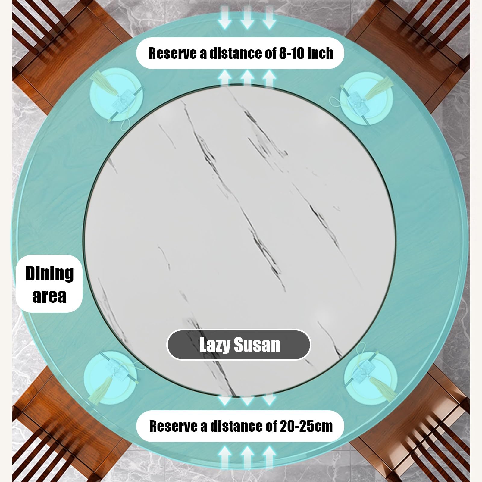 Lar Lazy Susan Drehteller aus Holz, 90 cm, schwarzer Marmor, rund, stabiles Serviertablett für Küche und Esszimmer, perfekt für Unterhaltung