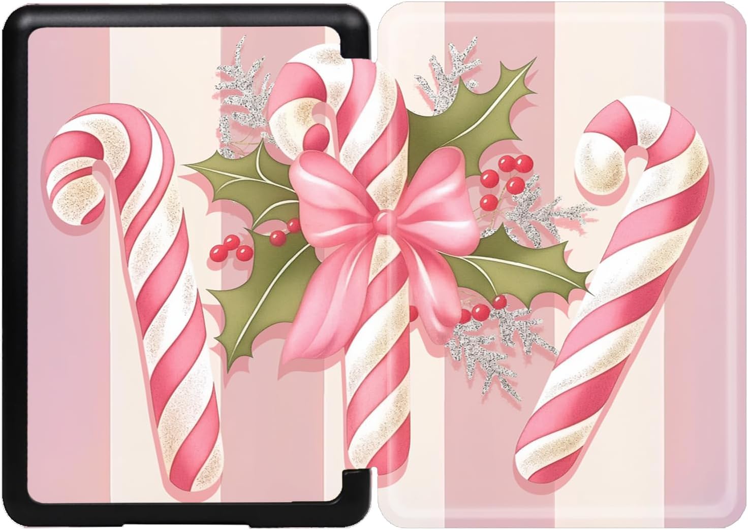 Case for 10.2-inch Kindle Scribe (2022 Released), Slim Lightweight PU Leather Cover with Pen Holder and Auto Wake/Sleep for 10.2” Scribe E-Reader- Christmas Candy Canes