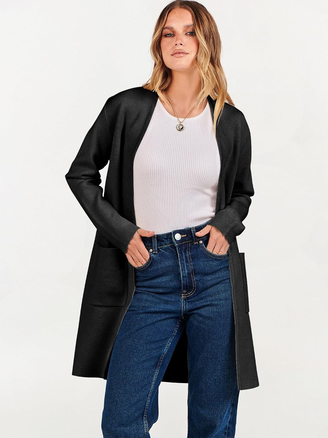 ANRABESS Cardigan Sweater for Women Casual 2025 Fall Fashion Coat Long Sleeve Open Front Knit Coatigan Outwear - Image 7