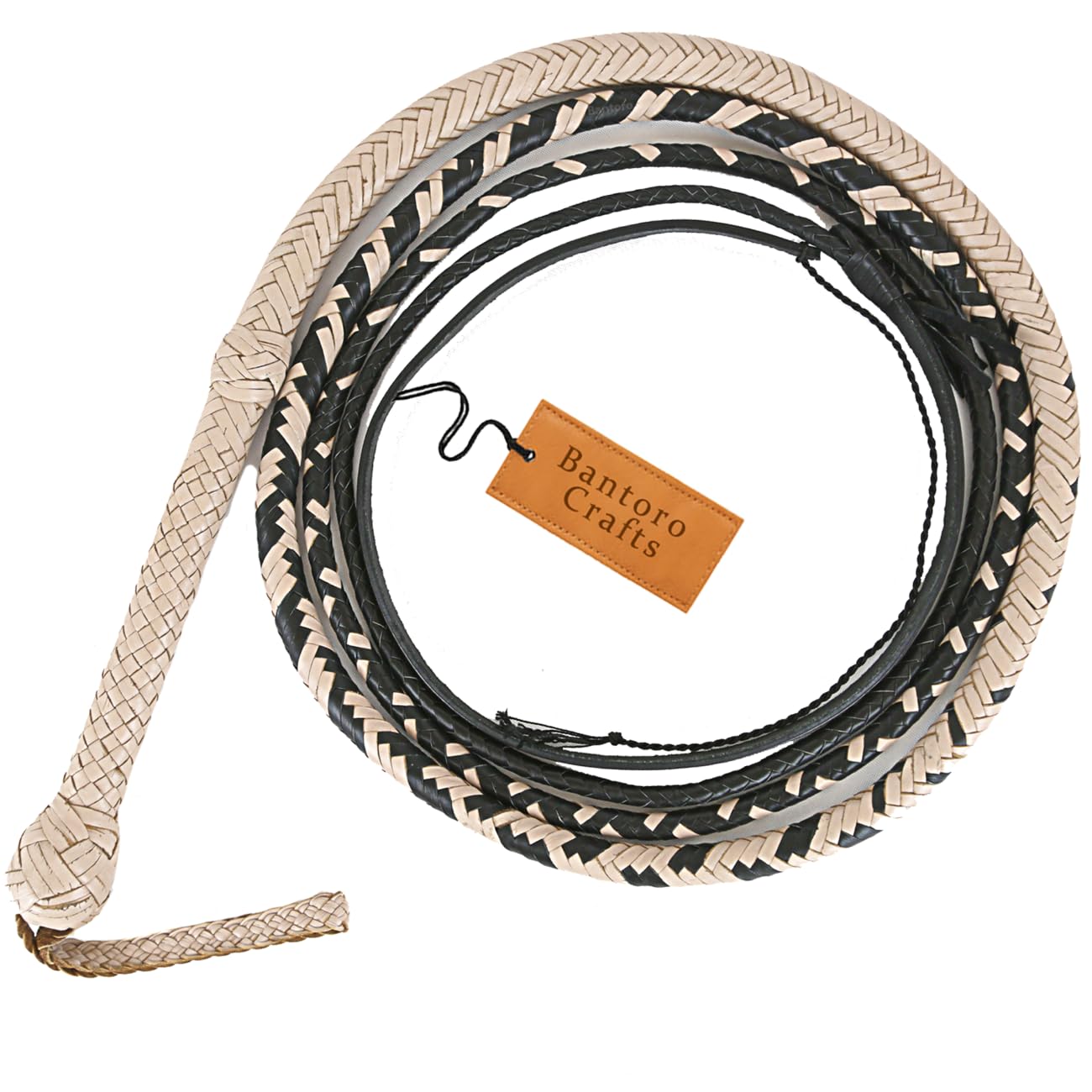 Crema e Nero Frusta in Pelle di Canguro Bullwhip16 Trecce Fili Pelle Intrecciata Frusta Che schiocca Forte Frusta di Cuoio per Gli Sport equestri Indiana Jones