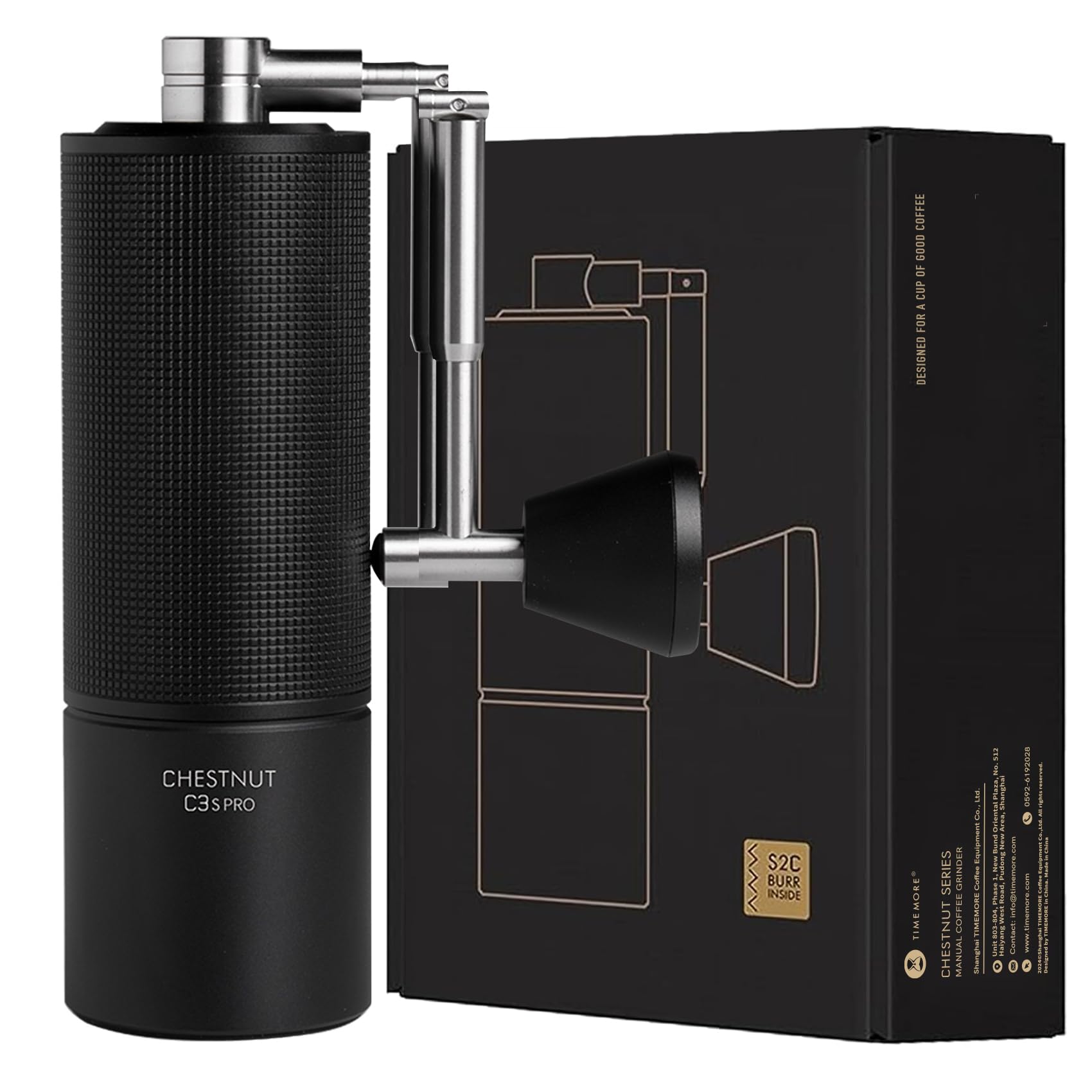 TIMEMORE Chestnut C3S Pro Ganzmetall Kaffeemühle Manuelle Mit Präziser Mahlgradeinstellung, Edelstahl und Kegelförmigem Mahlwerk, Klappbarem Griff Bohnenbehälter 25g Coffee Grinder - Schwarz