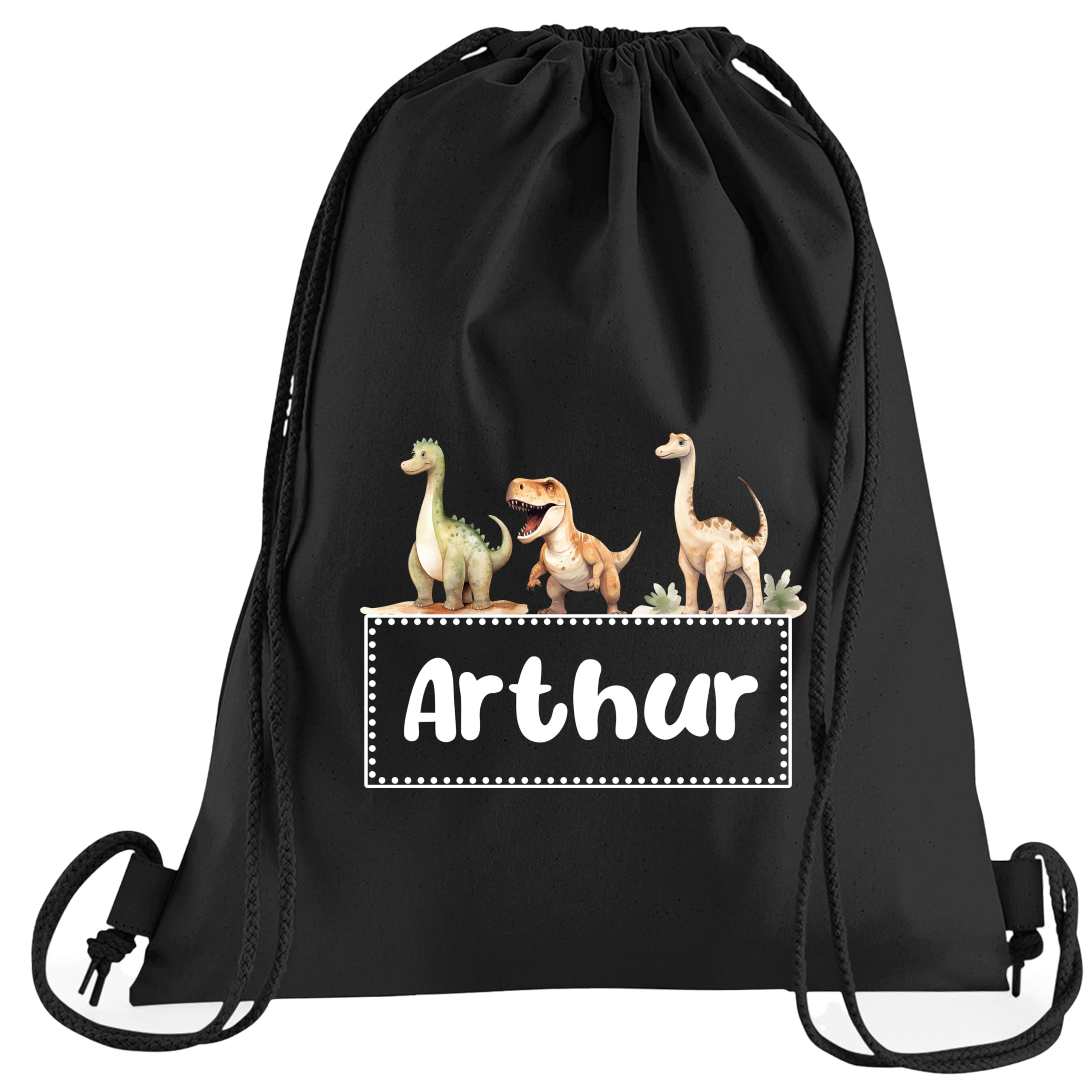 JJLC Personalised Boys Drawstring Bag School Swimming Animals Dinosaurs Space (Black Drawstring)