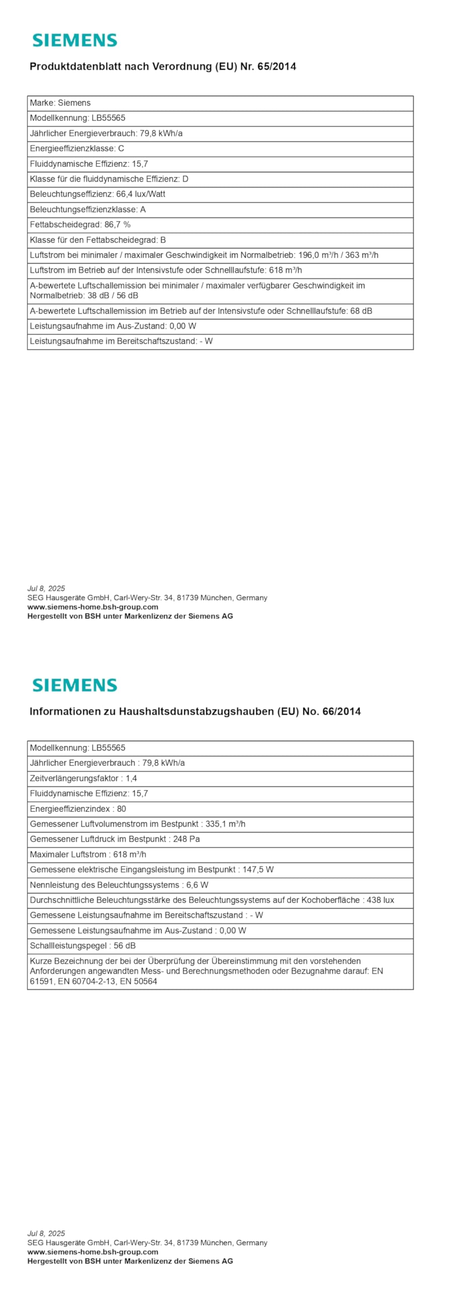 Siemens LB55565 iQ300 Dunstabzugshaube / Extrem Leise / LED-Beleuchtung