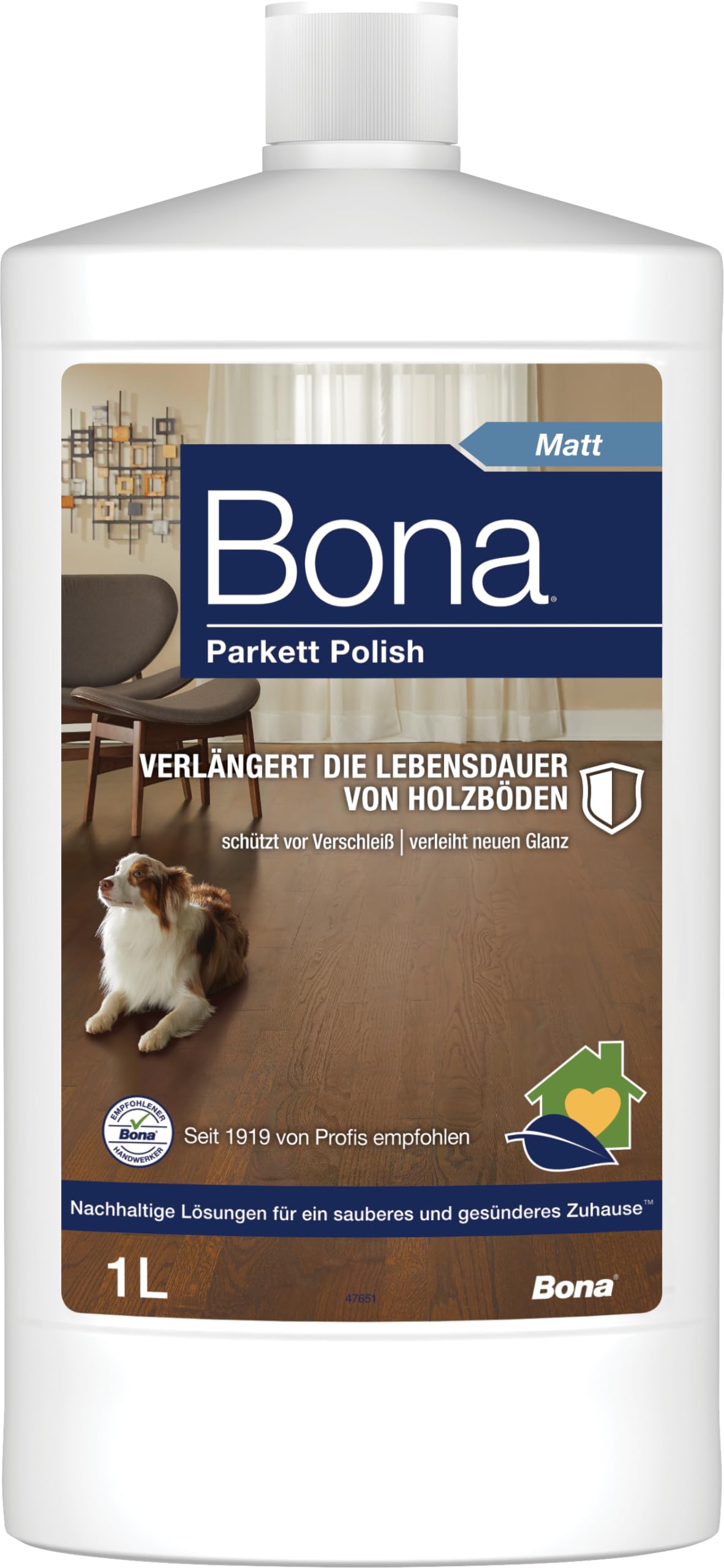 Bona Parkettpflege Polish Matt – Parkettreiniger und Parkettpflege (1 L) für lackierte Holzböden