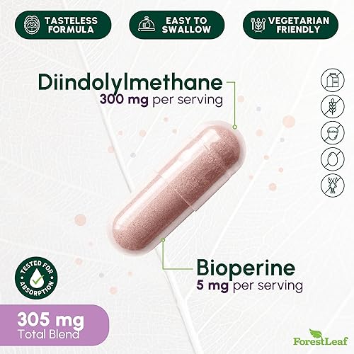 Miniatura 2 de ForestLeaf Suplemento DIM Suplemento de estrógeno DIM de 300 mg para mujereshombres Diindolilmetano con pimienta negra BioPerine Soporte para