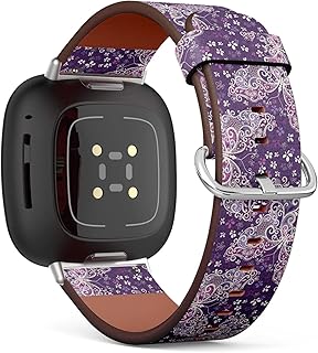 CJBROES Replacement Leather Watch Band, Compatible with Fitbit Versa 3 and Fitbit Sense of Wristband Bracelet Accessory - Motley Big Butterflies