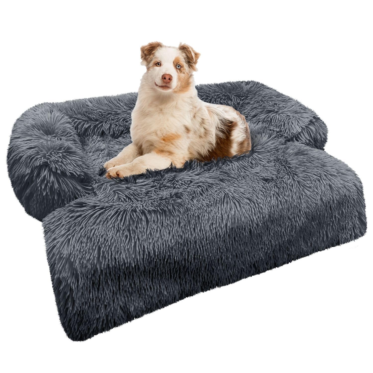 bluzelle Funda Sofa & Cama Perro para Perros Grandes, Manta Impermeable Lavable Extraíble para Mascotas con Base Antideslizante, Tela Felpa Suave, Protector de Muebles y Maletero, Color:Gris Oscuro