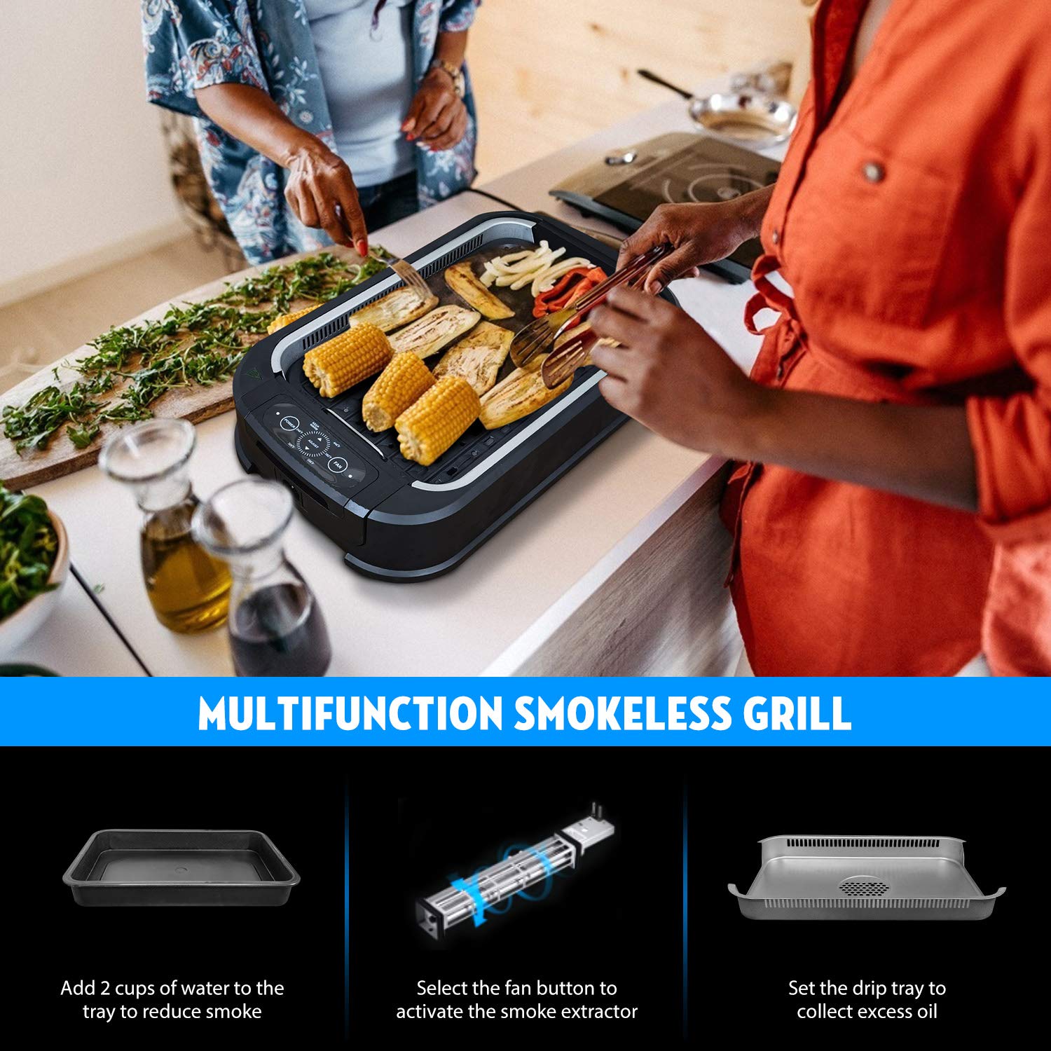LITBOOS Smokeless Indoor Grill ,1500W PFOAFree Portable Electric Grill