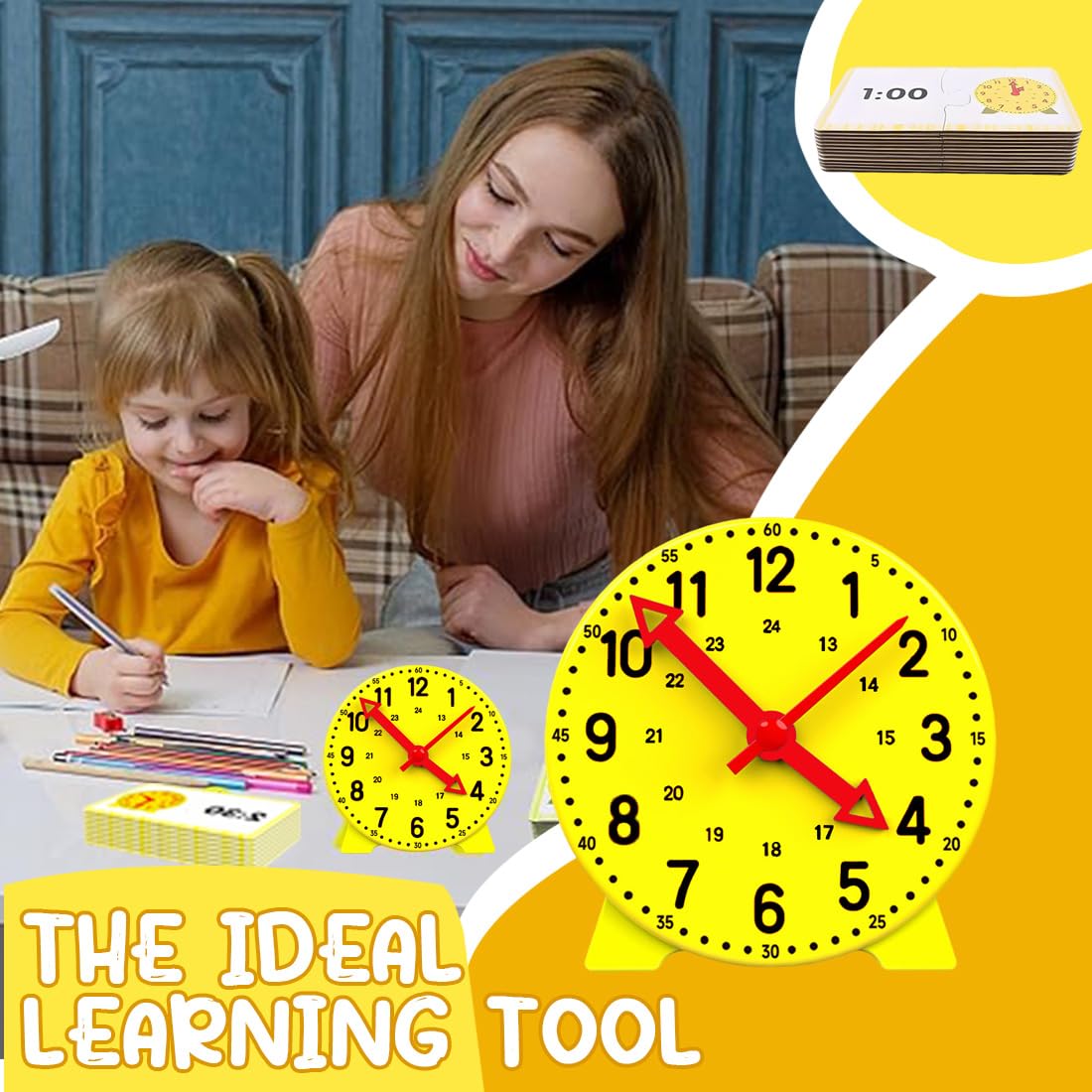 CJAPGJW Lernuhr Kinder 13-teilig - 12cm Uhr Mit Zeitkarten Für Vorschule & Einschulung