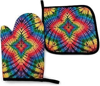 Tęczowy portal mandala batik, rękawice do piekarnika i uchwyty do garnków, odporne na wysokie temperatury rękawice kuchenne do kuchenki mikrofalowej do pieczenia gotowania grilla